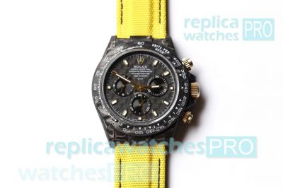 Swiss 7750 Copy Rolex Daytona - Carbon Speedster by DIW Yellow Textile Strap